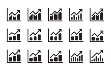 Fototapeta premium Business growth icons set featuring bar graphs and line charts showing upward trends for financial performance.