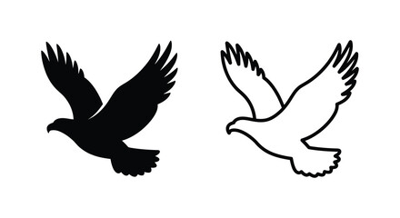 Fototapeta premium Bird Silhouette And Outline On White Background