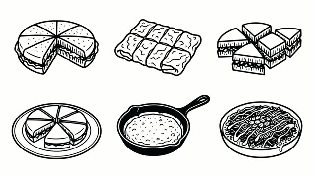 Sketch Set of Indonesian Street Food Martabak and Snacks