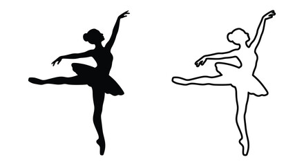 Ballerina silhouettes in black and white isolated on a white background © MstSuraiya