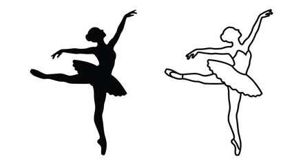 Ballerina Silhouette And Outline On White Background © MstSuraiya