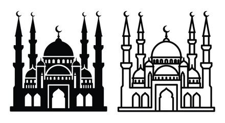 Mosque Silhouette And Line Art On White Background © MstSuraiya