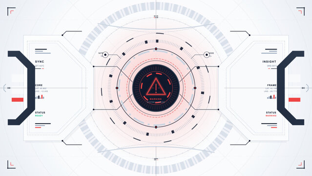 Futuristic circular HUD interface with central warning alert