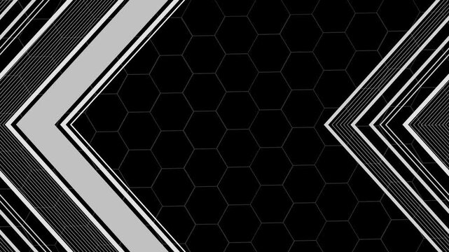 Abstract geometric background with black honeycomb center and diagonal chevron stripes animation