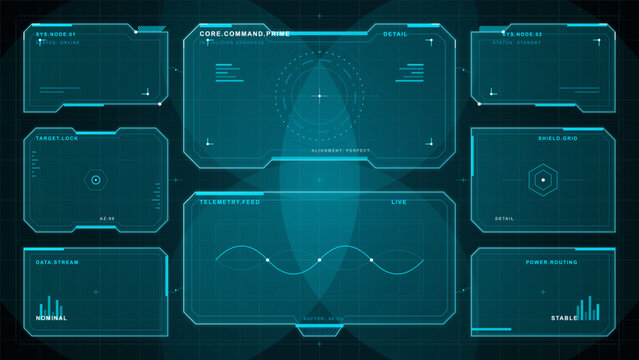 Futuristic blue digital interface dashboard on dark background