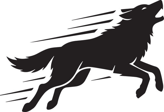 Running Wolf Silhouette Howling Black Fast Animal Vector Logo Design