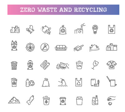 Recycling and Waste Management Outline Icon Set