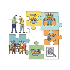 Fototapeta premium Healthy Lifestyle Puzzle of Elderly People: Activities and Wellbeing