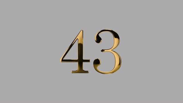 Gold number 43 with a gold particle and a transparent background, number forty-three