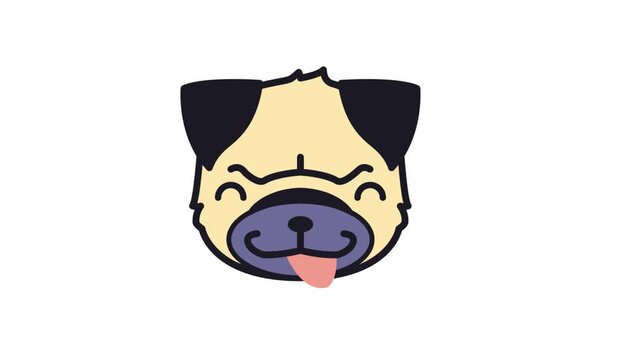Cute cartoon pug dog blinking animated vector video loop