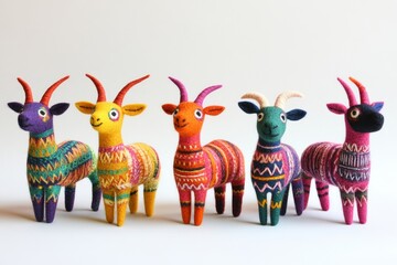 Fototapeta premium Embroidered goat dolls inspired by folk art traditions colorful