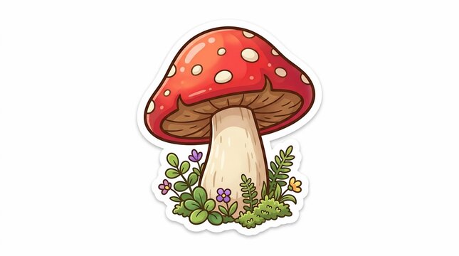 Poisonous mushroom with white spots on cap in garden