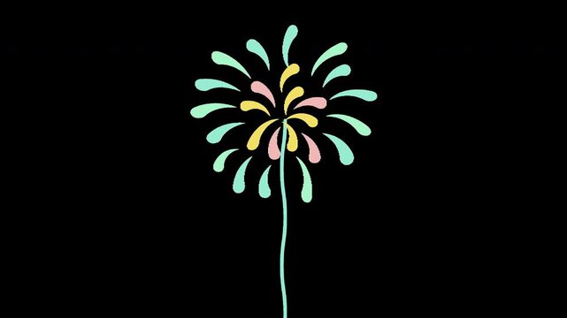 背景透過の打ち上げ軌跡付きカラフルな花火アニメーションパーツ