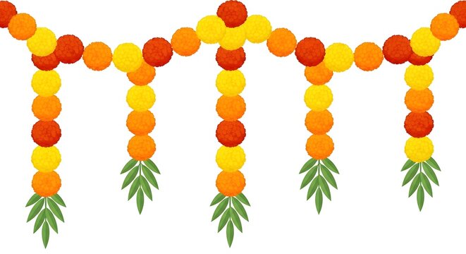 Marigold flower garland with transparent background