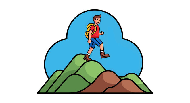 Man hiking on mountain peak adventurously.