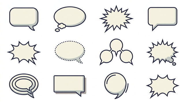 Collection of speech bubbles and comic book style explosion shapes.