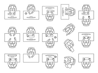 Top view of people sitting at desks CAD blocks for office interior design plans and architectural layouts with workstation symbols © kasun