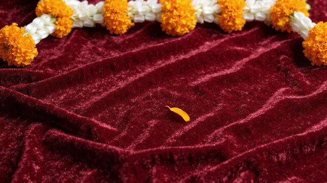 Celebration of tradition flower garland arrangement indian festival setting textiles close-up cultural significance