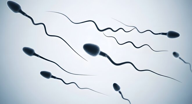 Multiple sperm cells moving in blue fluid