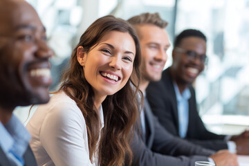 Obraz premium Businesswoman legal policy advisor, poised intelligent leader, boardroom briefing, governance strategy, corporate teamwork portrait