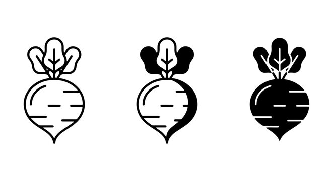 Beetroot Icons Set: Simple Root Vegetable Vector Graphics, Healthy Food Illustrations, Organic Produce Line Art