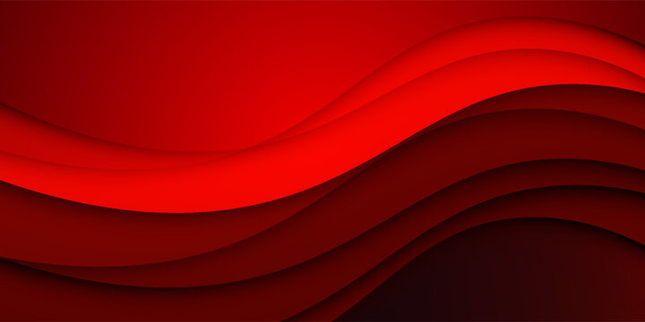 Abstract red wavy background with paper cut style overlay layers. Vector illustration