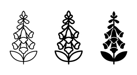 Digitalis Foxglove Flower Vector Icons, Botanical Illustration Set, Elegant Floral Line Art and Silhouette Graphics © Taslima