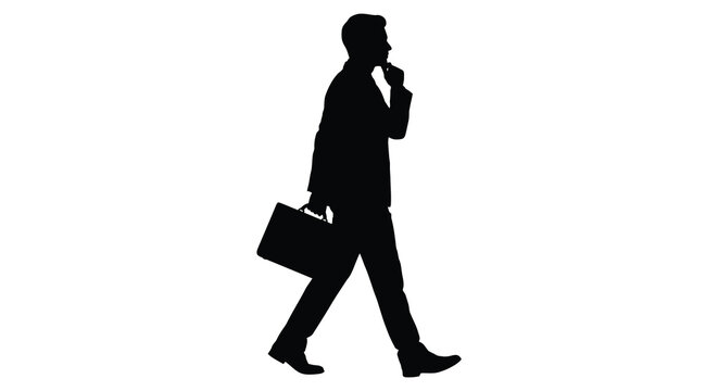 Businessperson Silhouette Walking And Talking On Phone White Background