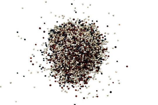 Pile of tricolor quinoa seeds top view