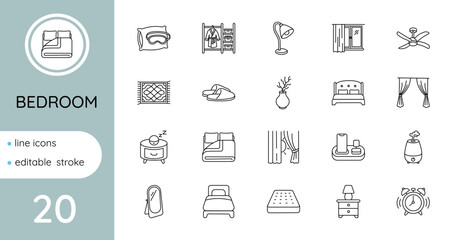 Fototapeta premium A set of linear vector icons - Bedroom.
