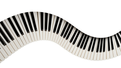 Wavy piano keyboard with black and white keys, isolated on transparent background © Aliona