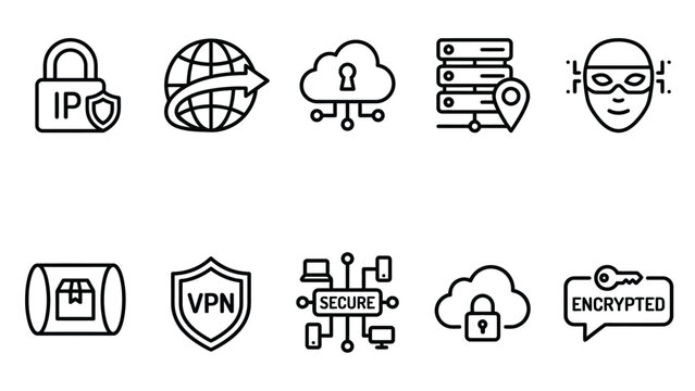Cyber security line icons set for network protection and privacy.