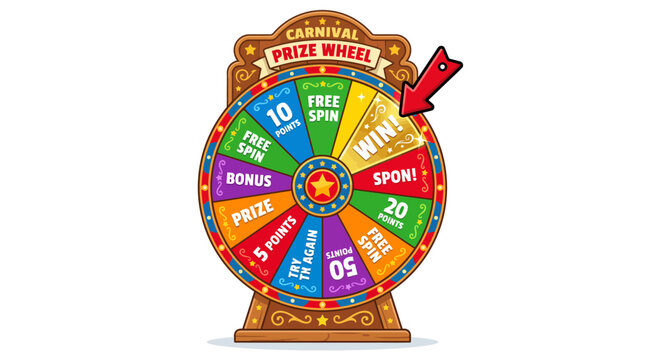 Carnival prize wheel with win and free spin