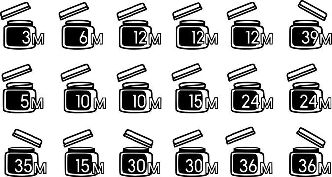 Period after opening icon set, pao symbols expiration date packaging symbols, vector illustration