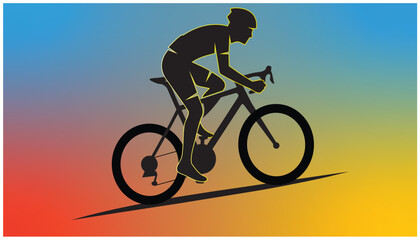 Fototapeta premium Cyclist Riding Bike Silhouette Vector Illustration