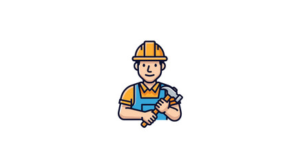 Fototapeta premium Repairman or plumber holding a wrench wearing yellow hardhat.