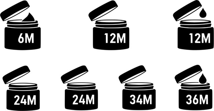Period after opening icon set, pao symbols expiration date packaging symbols, vector illustration