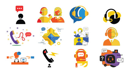 Fototapeta premium Customer support icons collection with communication, help, and assistance concepts.