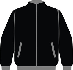 Black fleece zip up athletic jacket for men with clothing outerwear athletic minimalist silhouette exercise. Vector illustration © Md Mujahid Fakir