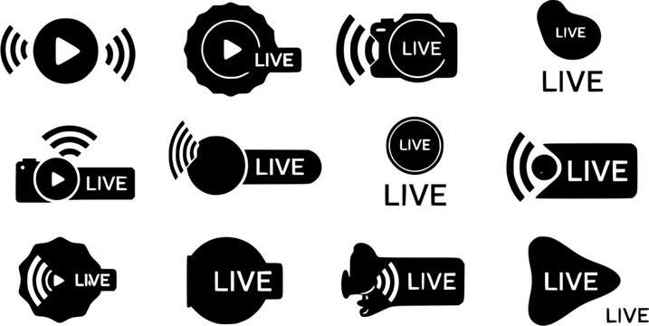 Live stream icon logo design. Badge, Emblem for broadcasting or online tv stream. Vector in material, flat, design style.