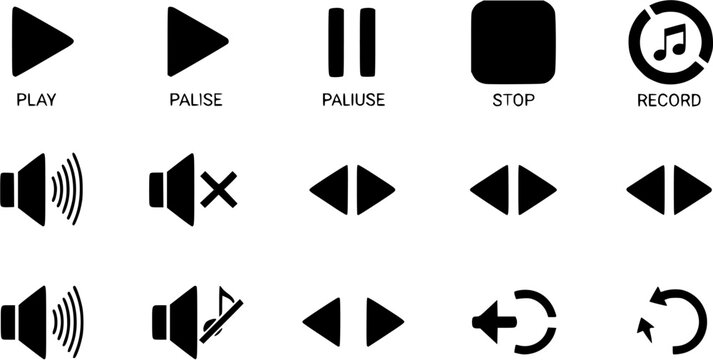 Media Player icon set, Buttons multimedia interface, Music, audio, stop, Play, pause, record and more, Vector illustration