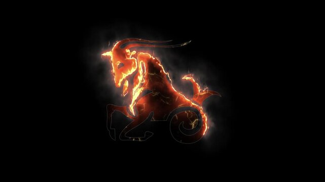 Astrology, Capricorn zodiac sign in fire style with transparent background
