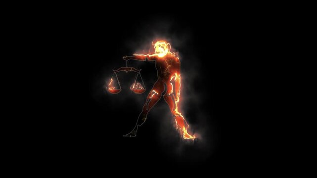 Astrology, Libra zodiac sign in fire style with transparent background