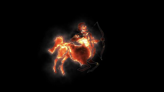 Astrology, Sagittarius zodiac sign in fire style with transparent background
