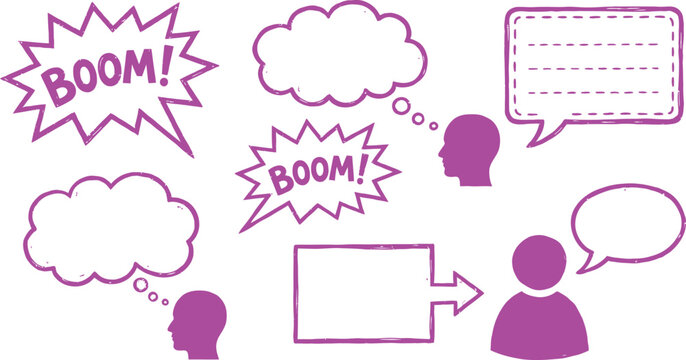 Hand drawn comic style speech bubbles and thought balloons set with balloons dialogue communication illustration elements expression