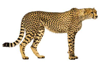 Spotted cheetah standing alert, isolated on transparent background © Sorin
