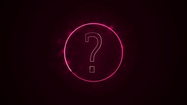 Animated neon question mark mystery enigma abstract loop cinematic pink purple suspense sci fi. Glowing neon question mark enigma mystery animated loop abstract background pink purple dark.
