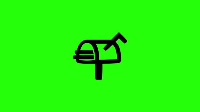 Dynamic 4K resolution asset showing a classic outdoor post mailbox with a raised flag silhouette bouncing into frame. Playful popup shipping service delivery icon.