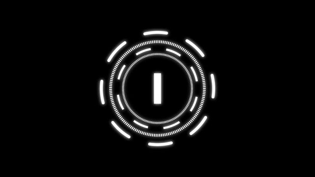 quantum computing icon animation with futuristic circular HUD interface and bold I letter design. Modern white neon technology symbol on dark background representing quantum technology,