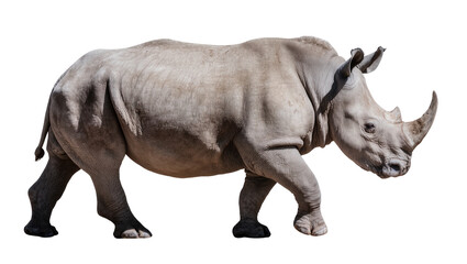 Fototapeta premium Large rhinoceros with thick grey skin walking, isolated on transparent background